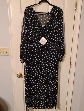 Ava & Viv Black Polka Dot Long Sleeve Maxi Dress